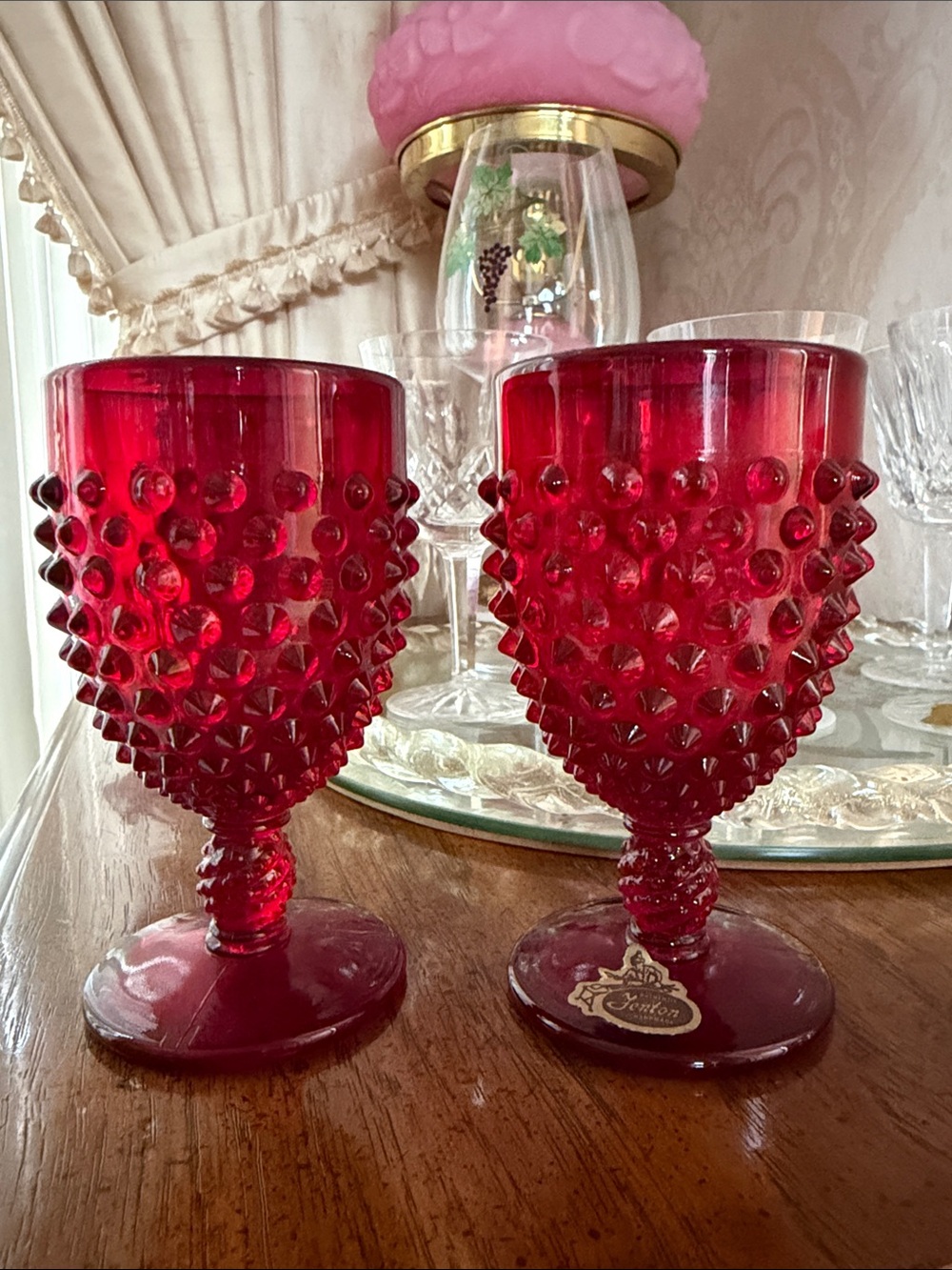 Fenton Ruby Red Hobnail Goblets - Pair